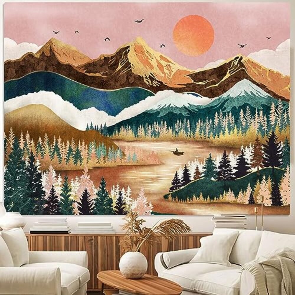 Mountain Tapestry Nature Forest Tree Tapestries for Bedroom